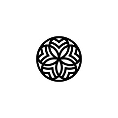 ornate mandala logo, intricate floral design, sacred geometry shape, spiritual symbolic