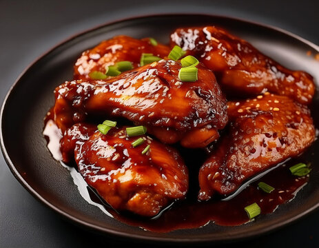 Chicken thighs marinated and cooked in adobo sauce. National filipino dish.