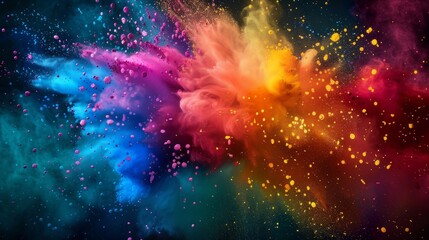 Colorful explosion of smoke and liquid paint on dark background