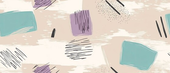 Abstract background with pastel colored shapes and black lines.
