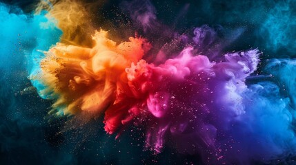 Colorful explosion of smoke and liquid paint on dark background