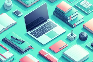 Illustration of educational learning tools set on table created with Generative AI
