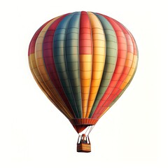 Fototapeta premium Colorful Hot Air Balloon with Basket Isolated on a White Background, Highlighting Its Vibrant Patterns and Detailed Basket