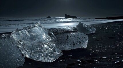 Obraz premium Ice Chunks on a Black Sand Beach