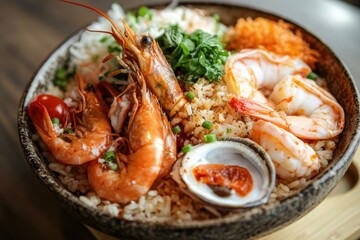 Shrimp and Rice Bowl with Cilantro and Tomato