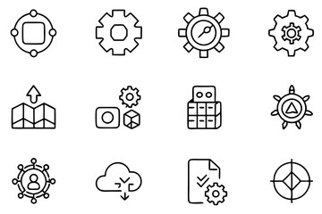 Set of Devops icons in line style vector art illustration