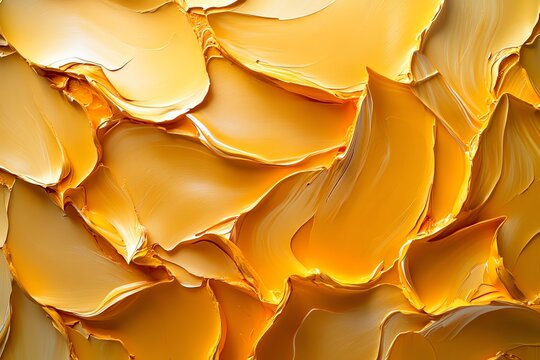 A minimalist abstract painting featuring the rich, warm tones of amber, with smooth, flowing shapes that evoke a sense of calm and tranquility