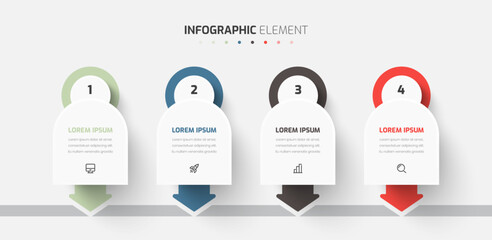 Vector Abstract Infographic Business with White Label Arrows Icon and 4 Numbers for Presentation