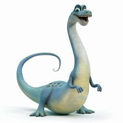 Fototapeta premium A smiling Plesiosaurus character rendered in 8k resolution with cel shading and a white background, presenting its long neck and flippers in a joyful, friendly pose