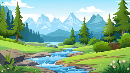 Serene Mountain Landscape with River and Forest