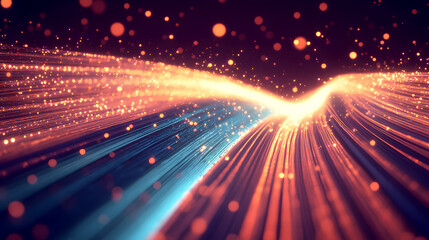 Fototapeta premium Dynamic Energy Flow A dynamic image showing fiber optic cables in motion, with light pulses traveling through them. The cables are depicted as streams of energy