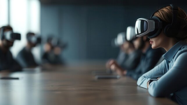 Business competition analysis, virtual reality market positioning, modern boardroom, competitive strategy