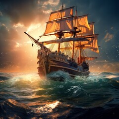 Obraz premium Realistic Coastal Sailing Ship A Modern Art Perspective