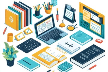 Illustration of educational learning tools set on table created with Generative AI