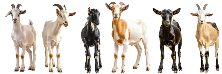 Collection of goats breeds standing isolate on Transparency Background