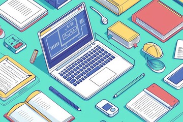 Illustration of educational learning tools set on table created with Generative AI