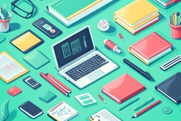 Illustration of educational learning tools set on table created with Generative AI