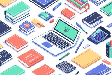 Illustration of educational learning tools set on table created with Generative AI