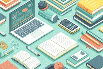 Illustration of educational learning tools set on table created with Generative AI