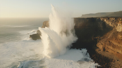 Dramatic Waves Crashing Against a Rugged Cliff
