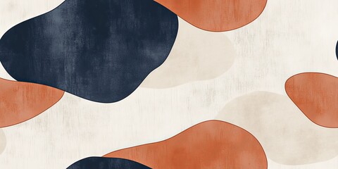 Abstract pattern with textured shapes in blue, orange, and beige on a white background.
