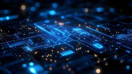 Abstract Circuit Board with Blue Glowing Lines