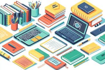 Illustration of educational learning tools set on table created with Generative AI