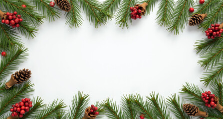 christmas background with fir branches and cones