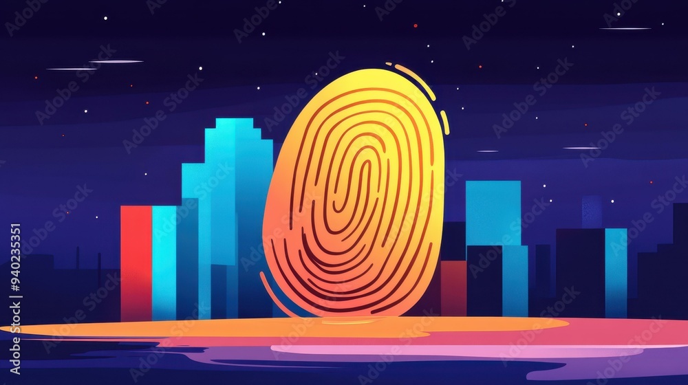 Sticker explore your unique identity with a vivid fingerprint art piece, depicting the energy of a bustling 