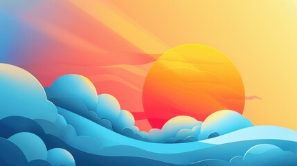 Bright sunrise illustration in a playful style, perfect for adding warmth and charm to any room or secure spot in your home.