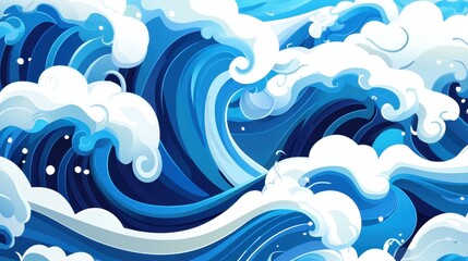 Explore a vibrant cartoon illustration of Japanese water waves, combining style and tradition in a captivating way.
