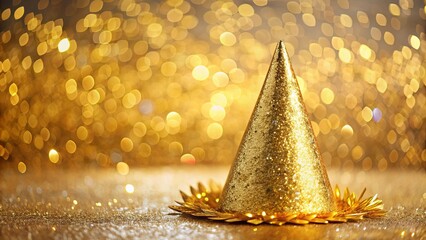 Golden party hat cone with shimmering finish and decorative details, celebration, festive, gold, party, hat, cone, shiny