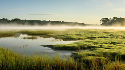 Serene Foggy Landscape with a River