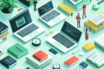 Illustration of educational learning tools set on table created with Generative AI