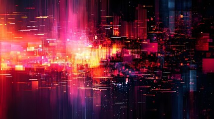Fototapeta premium Abstract Red and Blue Glitch Cityscape