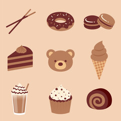 vector background with a set of chocolate cakes and sweets for banners, cards, flyers, social media wallpapers, etc.