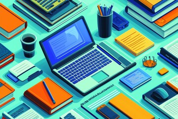 Illustration of educational learning tools set on table created with Generative AI