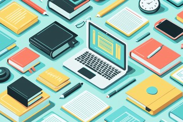 Illustration of educational learning tools set on table created with Generative AI