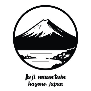 Circle Icon Fuji Mountain. Vector Illustration