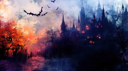 Fototapeta premium Cross niche Halloween design with fantasy elements and festive atmosphere