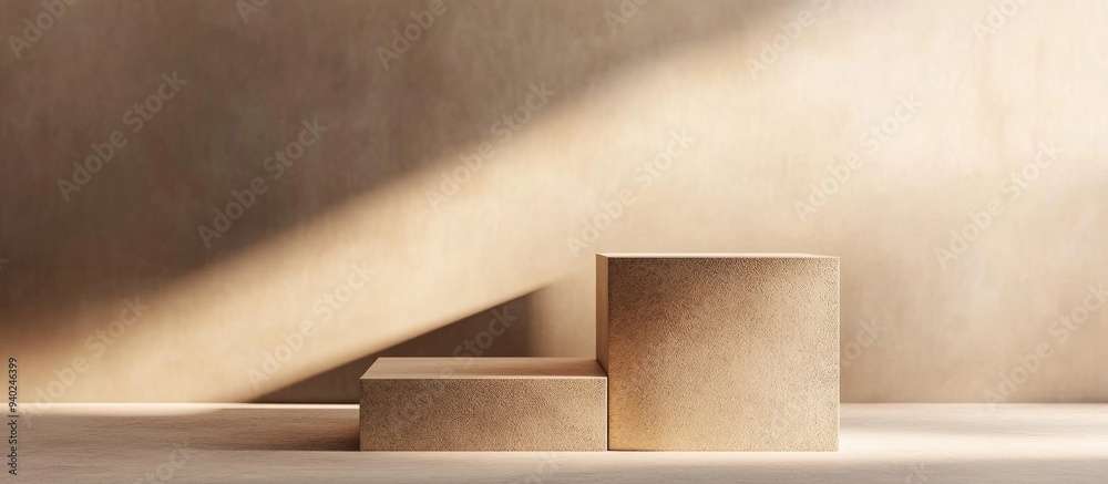 Leinwandbilder 3D brown cube and box podium in a minimal studio background Abstract geometric shape illustration rendered in natural color tones