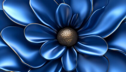 Abstract Blue Flower with Golden Accents