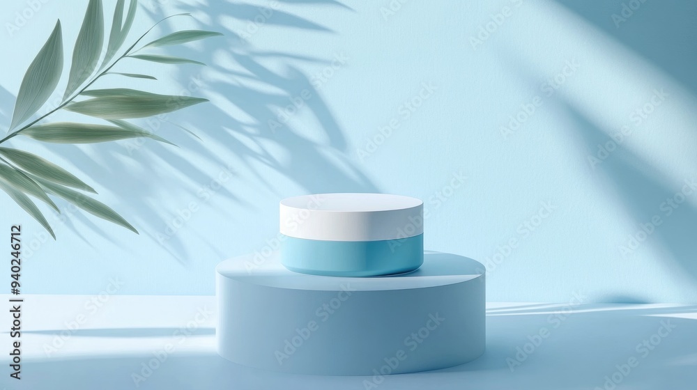 Aufkleber 3D rendering of a minimalist product display suitable for cream cosmetics with a modern blue pastel background