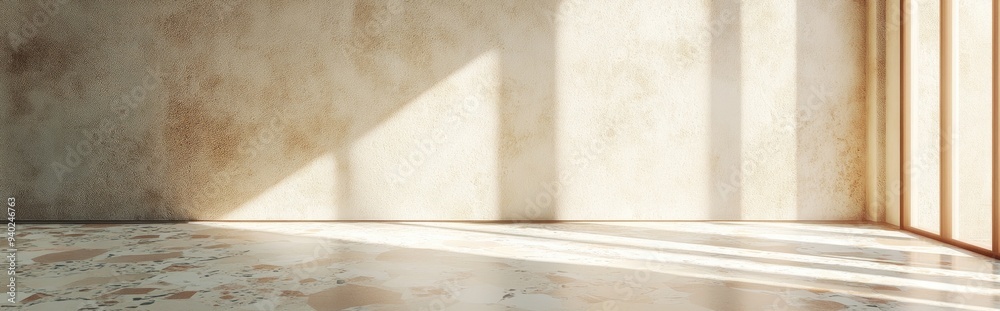 Aufkleber 3D render of an empty space featuring a terrazzo pattern floor and a textured wall