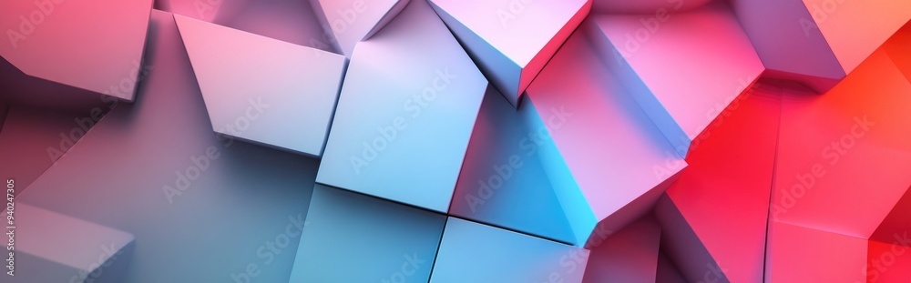 Poster 3D abstract geometric shapes on a minimalist white background with a textured paper pattern