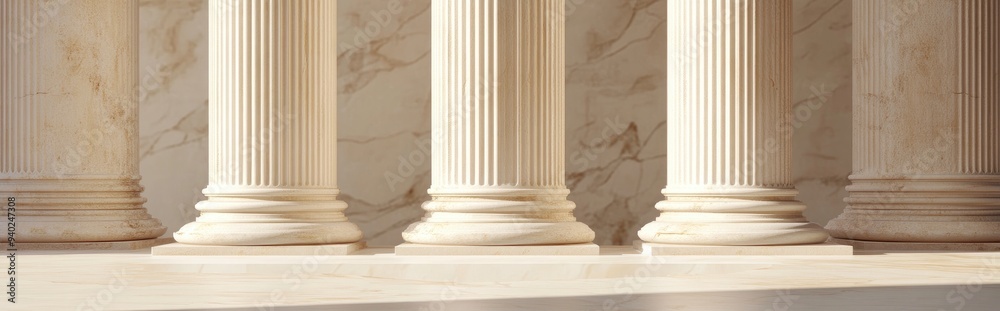 Poster 3d rendering of classic beige pillars on roman column backgrounds featuring marble architecture desi