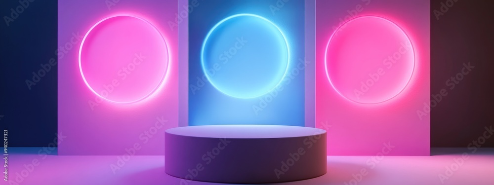 Poster 3d rendering of a minimalistic podium or pedestal set against a vibrant pastel background abstract c