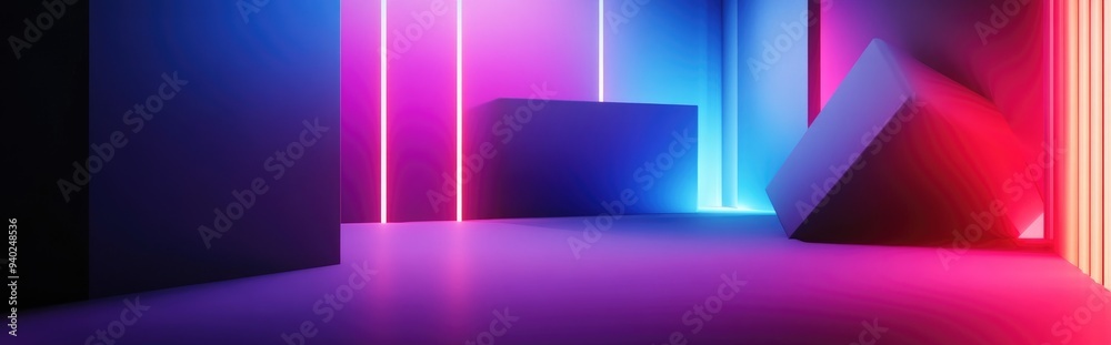 Poster 3D rendering of an abstract geometric background in purple and blue Suitable for advertising technology banners cosmetics fashion business sports and sci fi concepts