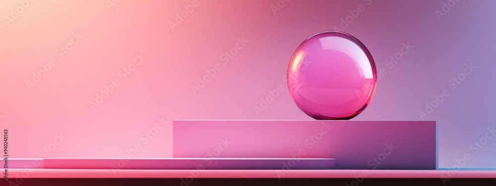 Aufkleber 3D render of an abstract geometric background featuring a translucent violet red round glass Modern minimalist display mockup with an unoccupied pedestal and empty podium