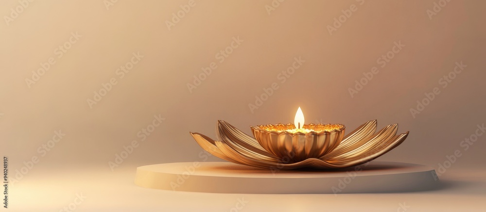 Poster 3d rendering of a podium featuring a gold diya for a festival celebration designed for product promo